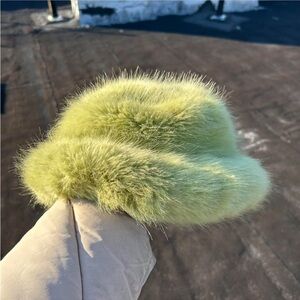 Emma brewin pistachio faux fur bucket hat
